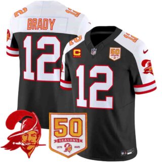 Men's Tampa Bay Buccaneers Throwback 50th Season Patch Vapor Limited Jersey All Stitched Tom Brady 12