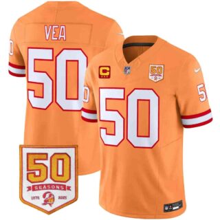 Men's Tampa Bay Buccaneers Throwback 50th Season Patch Vapor Limited Jersey All Stitched Vita Vea #.50