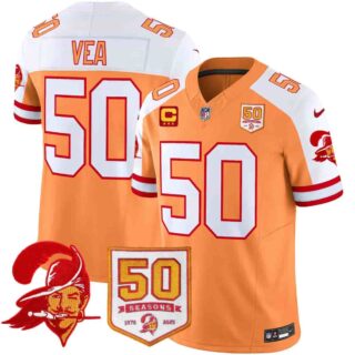 Men's Tampa Bay Buccaneers Throwback 50th Season Patch Vapor Limited Jersey All Stitched Vita Vea 50