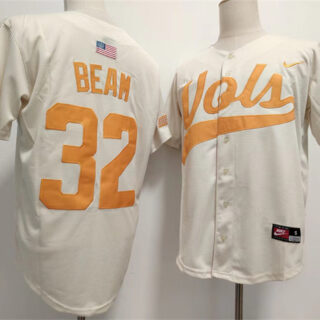 Tennessee Volunteers #32 Drew BeamNike Cream With Name Baseball Jersey