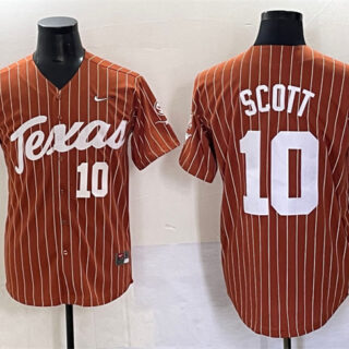 Men's Texas Longhorns #10 Mia Scott Orange Pinstripe 2025 World Series & SEC Patch Stitched Jersey