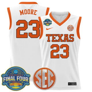 Men's Texas Longhorns #23 Aaliyah Moore White 2025 Sec Final Four Patch Stitched Basketball Jersey