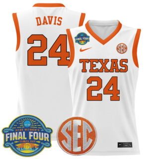 Men's Texas Longhorns #24 Clarissa Davis White 2025 Sec Final Four Patch Stitched Basketball Jersey