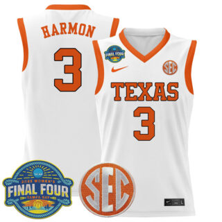 Men's Texas Longhorns #3 Rori Harmon White 2025 Sec Final Four Patch Stitched Basketball Jersey