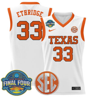 Men's Texas Longhorns #33 Kamie Ethridge White 2025 Sec Final Four Patch Stitched Basketball Jersey
