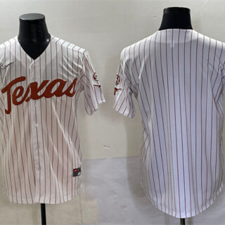 Men's Texas Longhorns Blank White Pinstripe 2025 World Series & SEC Patch Stitched Jersey