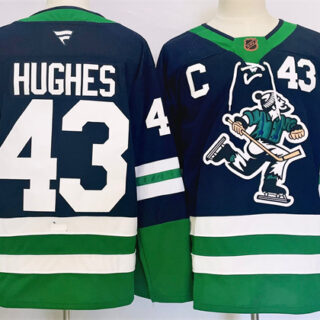 Men's Vancouver Canucks #43 Quinn Hughes Navy 2024 Reverse Retro Stitched