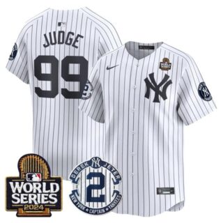 Men's Yankees Derek Jeter Patch 2024 World Series Vapor Premier Limited Jersey All Stitched Aaron Judge #99