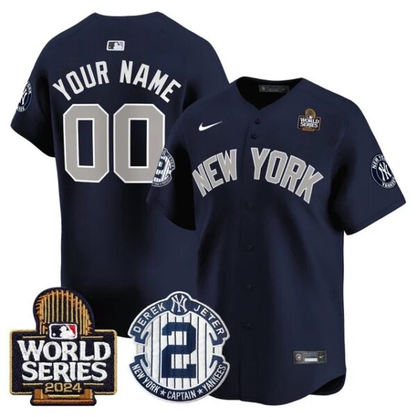Men's Yankees Derek Jeter Patch 2024 World Series Vapor Premier Limited Jersey All Stitched Alternate