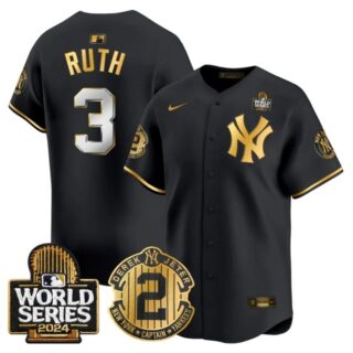 Men's Yankees Derek Jeter Patch 2024 World Series Vapor Premier Limited Jersey All Stitched Babe Ruth
