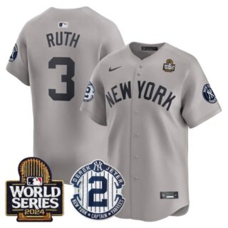 Men's Yankees Derek Jeter Patch 2024 World Series Vapor Premier Limited Jersey All Stitched Babe Ruth #3