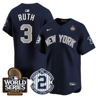 Men's Yankees Derek Jeter Patch 2024 World Series Vapor Premier Limited Jersey All Stitched Babe Ruth #3