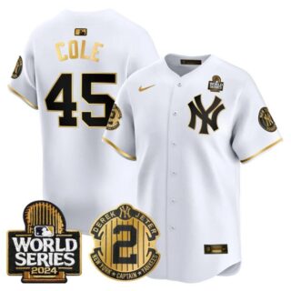 Men's Yankees Derek Jeter Patch 2024 World Series Vapor Premier Limited Jersey All Stitched Gerrit Cole #45