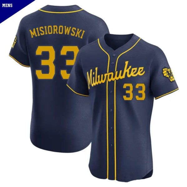 Men's #33 Jacob Misiorowski Milwaukee Brewers Navy Elite Alternate Jersey