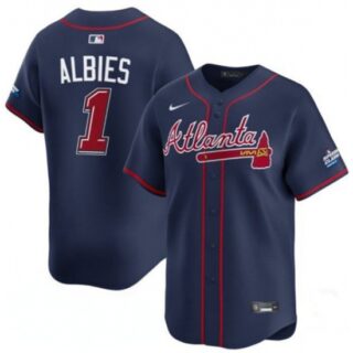 Men's Atlanta Braves #1 Ozzie Albies Navy 2025 Speedway Classic Alternate Limited Stitched Baseball Jersey