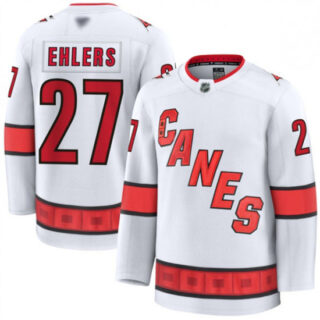 Men's Carolina Hurricanes #27 Nikolaj Ehlers White 2024-25 Away Stitched Hockey Jersey