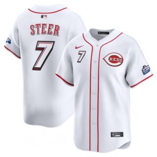 Men's Cincinnati Reds #7 Spencer Steer White 2025 Speedway Classic Home Limited Stitched Baseball Jersey
