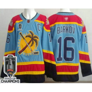 Men's Florida Panthers #16 Aleksander Barkov Blue 2025 Stanley Cup Champions Authentic Jersey