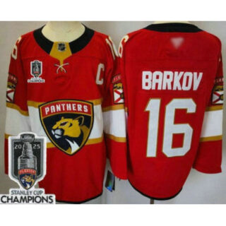 Men's Florida Panthers #16 Aleksander Barkov Red 2025 Stanley Cup Champions Authentic Jersey