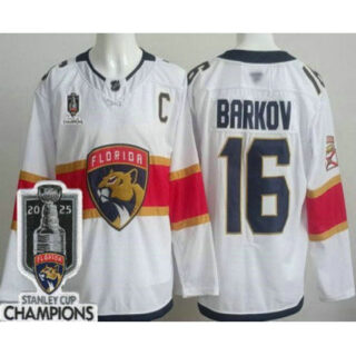 Men's Florida Panthers #16 Aleksander Barkov White 2025 Stanley Cup Champions Authentic Jersey