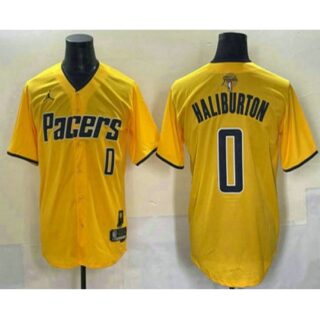 Men's Indiana Pacers #0 Tyrese Haliburton Yellow 2025 Finals Vapor Stitched Baseball Jersey