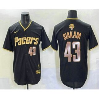 Men's Indiana Pacers #43 Pascal Siakam Black Gold 2025 Finals Vapor Stitched Baseball Jersey