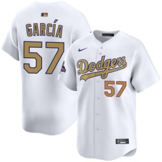 Mens Los Angeles Dodgers #57 Luis Garcia 2025 White Gold Collection Limited Jersey
