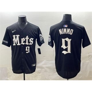 Men's New York Mets #9 Brandon Nimmo Black 'Gotham Gothic Edition' Vapor Premier Limited Stitched Baseball Jersey