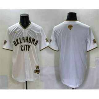 Men's Oklahoma City Thunder Blank White Gold 2025 Finals Vapor Stitched Baseball Jersey