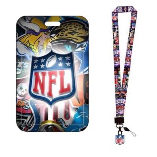 NFL ID Stickers Badge Holder with Lanyard, Hard Plastic Key Card Work Badge Sleeve for Office, School, Factory, ID Credit Cards