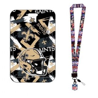 New Orleans Saints ID Stickers Badge Holder with Lanyard, Hard Plastic Key Card Work Badge Sleeve for Office, School, Factory, ID Credit Cards