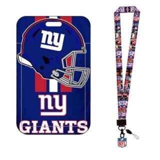 New York Giants ID Stickers Badge Holder with Lanyard, Hard Plastic Key Card Work Badge Sleeve for Office, School, Factory, ID Credit Cards