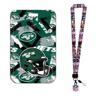 New York Jets ID Stickers Badge Holder with Lanyard, Hard Plastic Key Card Work Badge Sleeve for Office, School, Factory, ID Credit Cards