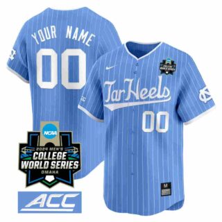 North Carolina Tar Heels 2024 College World Series Vapor Premier Limited Custom Jersey All Stitched Blue Pinstripe