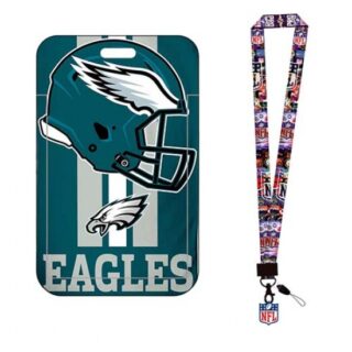 Philadelphia eagles ID Stickers Badge Holder with Lanyard, Hard Plastic Key Card Work Badge Sleeve for Office, School, Factory, ID Credit Cards