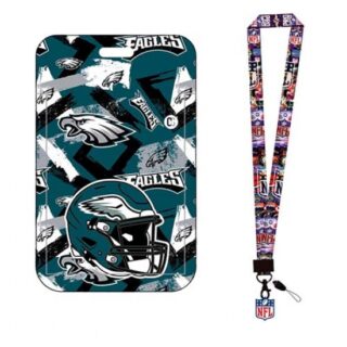 Philadelphia eagles ID Stickers Badge Holder with Lanyard, Hard Plastic Key Card Work Badge Sleeve for Office, School, Factory, ID Credit Cards