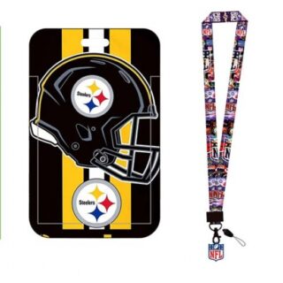 Pittsburgh Steelers ID Stickers Badge Holder with Lanyard, Hard Plastic Key Card Work Badge Sleeve for Office, School, Factory, ID Credit Cards Proximity