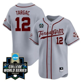 Texas A&M Aggies #12 Rayan Targac 2024 College World Series Vapor Premier Limited NCAA Baseball Grey Alternate Stitched Jersey