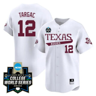 Texas A&M Aggies #12 Rayan Targac 2024 College World Series Vapor Premier Limited NCAA Baseball White Stitched Jersey