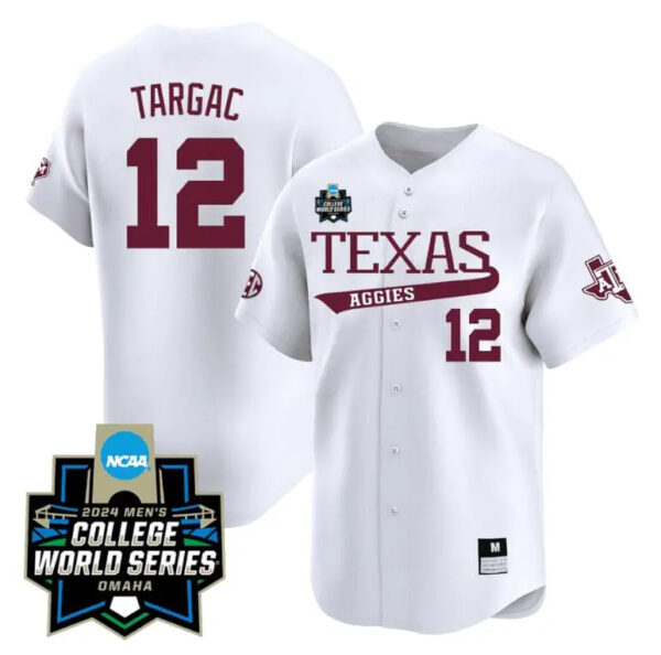 Texas A&M Aggies #12 Rayan Targac 2024 College World Series Vapor Premier Limited NCAA Baseball White Stitched Jersey