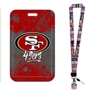 San Francisco 49ers ID Stickers Badge Holder with Lanyard, Hard Plastic Key Card Work Badge Sleeve for Office, School, Factory, ID Credit Cards