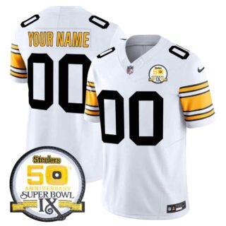 Pittsburgh Steelers 50th Anniversary Of Super Bowl IX Patch Vapor Limited Custom Jersey All Stitched 1975 White