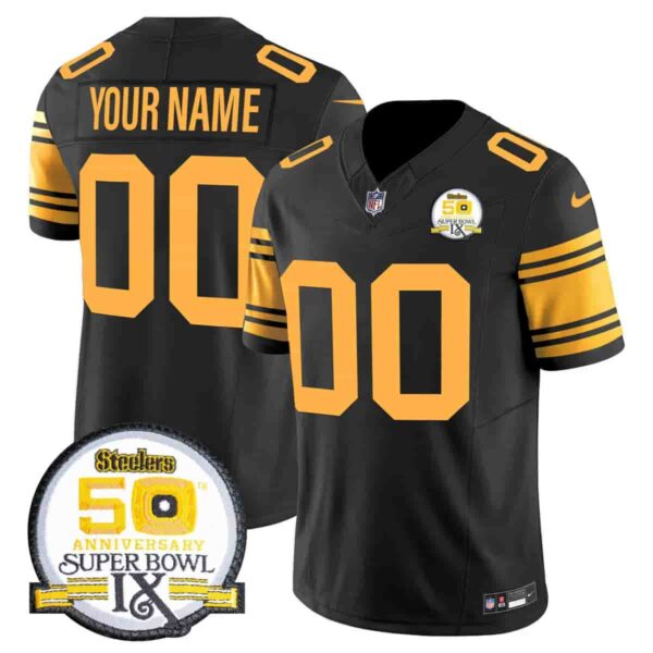 Pittsburgh Steelers 50th Anniversary Of Super Bowl IX Patch Vapor Limited Custom Jersey All Stitched Color Rush