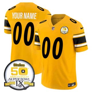 Pittsburgh Steelers 50th Anniversary Of Super Bowl IX Patch Vapor Limited Custom Jersey All Stitched Gold