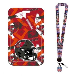 Tampa Bay Buccaneers ID Stickers Badge Holder with Lanyard, Hard Plastic Key Card Work Badge Sleeve for Office, School, Factory, ID Credit Cards