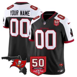 Tampa Bay Buccaneers Throwback 50th Season Patch Vapor Limited Custom Jersey All Stitched Black Alternate