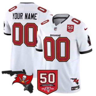 Tampa Bay Buccaneers Throwback 50th Season Patch Vapor Limited Custom Jersey All Stitched White