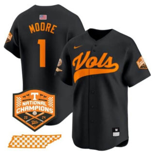 Tennessee Volunteers 2024 Champions Vapor Premier Limited baseball Jersey All Stitched Black #1 Christian Moore