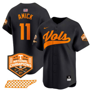 Tennessee Volunteers 2024 Champions Vapor Premier Limited baseball Jersey All Stitched Black #11 Billy Amick