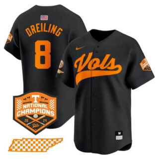 Tennessee Volunteers 2024 Champions Vapor Premier Limited baseball Jersey All Stitched Black #8 Dylan Dreiling